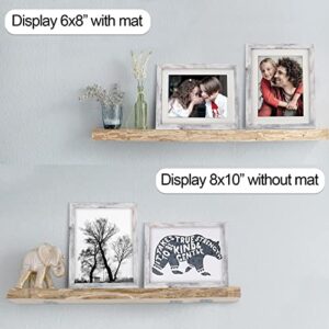 AEVETE 8x10 Picture Frame White Distressed Display Photos 6x8 with Mat or 8x10 without Mat for Wall Tabletop