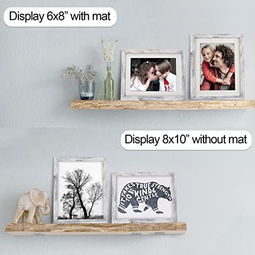 AEVETE 8x10 Picture Frame White Distressed Display Photos 6x8 with Mat or 8x10 without Mat for Wall Tabletop