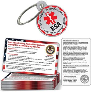esa dog tag id + 50 ada information cards - metal emotional support dog id tag is double-sided, durable. + metal ring for collar, vest or therapy dog accessories. service dog info cards are 2 sided