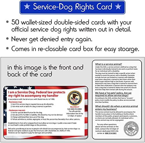 ESA Dog Tag ID + 50 ADA Information Cards - Metal Emotional Support Dog ID Tag is Double-Sided, Durable. + Metal Ring for Collar, Vest or Therapy Dog Accessories. Service Dog Info Cards are 2 Sided