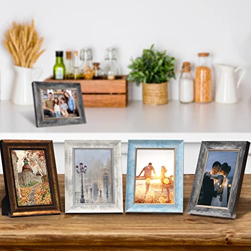 XUANLUO 4x6 Picture Frames Set of 4 Rustic Retro Photo Frame with Tempered Glass Wall Mount and Tabletop Display Family Friends Wedding Gift