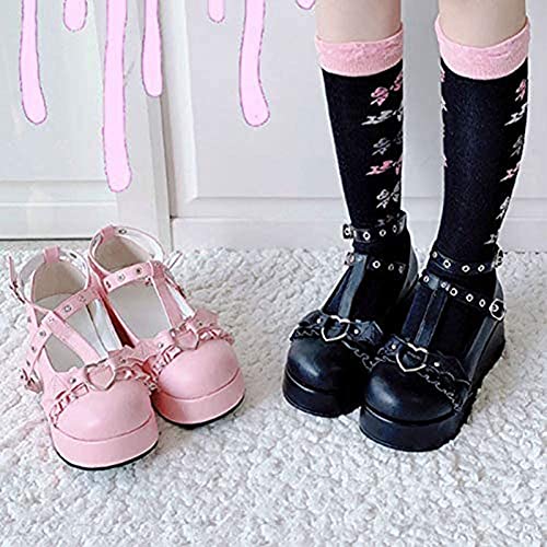 Platform Lolita Shoes for Women Sweet Cute Round Toe Ankle Strap Mary Janes Harajuku Maid Cosplay Oxford Pumps