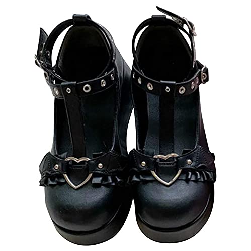 Platform Lolita Shoes for Women Sweet Cute Round Toe Ankle Strap Mary Janes Harajuku Maid Cosplay Oxford Pumps