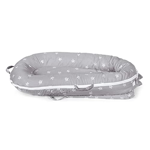 Newborn Lounger Cover for DockATot Deluxe | Cover Replacement Only for Baby Nest | 100% Cotton | Includes “Hello World” Sign (Silver) | The Cover is not Created by Dockatot