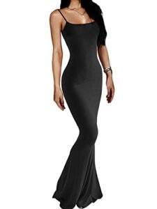 anotherchill women's casual lounge slip long dress sexy sleeveless backless bodycon maxi dresses 2023 summer slim elegant (black, small)