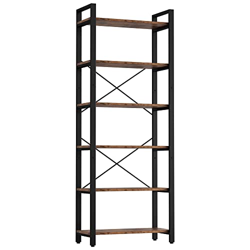 IRONCK Bookshelf 6-Tier Ladder Shelf 110lbs/shelf Vintage Industrial Style Bookcase for Home Decor, Office Decor