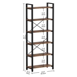 IRONCK Bookshelf 6-Tier Ladder Shelf 110lbs/shelf Vintage Industrial Style Bookcase for Home Decor, Office Decor