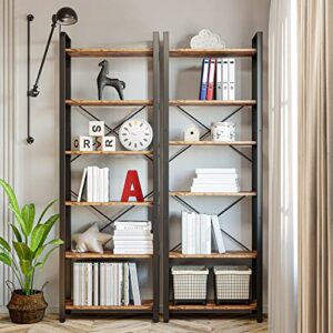 IRONCK Bookshelf 6-Tier Ladder Shelf 110lbs/shelf Vintage Industrial Style Bookcase for Home Decor, Office Decor