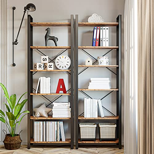 IRONCK Bookshelf 6-Tier Ladder Shelf 110lbs/shelf Vintage Industrial Style Bookcase for Home Decor, Office Decor