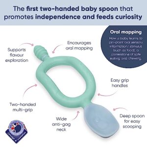 Bibado - Dippit Multi-Stage Self Feeding BPA Free Baby Spoons and Dipper, 2-Handed Multi-Grip Baby Led Weaning Spoons, baby spoons self feeding 6 months and Up, Infant Spoons, Mint and Gray, Pack of 2