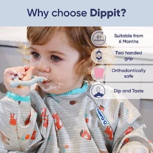 Bibado - Dippit Multi-Stage Self Feeding BPA Free Baby Spoons and Dipper, 2-Handed Multi-Grip Baby Led Weaning Spoons, baby spoons self feeding 6 months and Up, Infant Spoons, Mint and Gray, Pack of 2