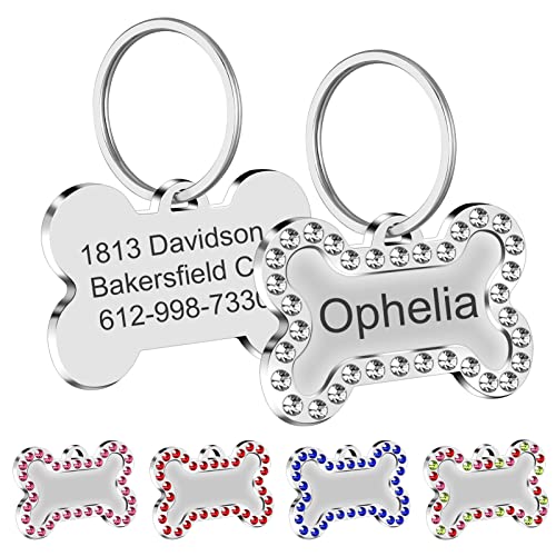 Natiform Engraved Pet Tag for Dogs and Cats, Two Sided Personalized ID Tag, Personalized with 4 Lines of Custom Engraved ID, Cute Glitter Pet Tag(White)