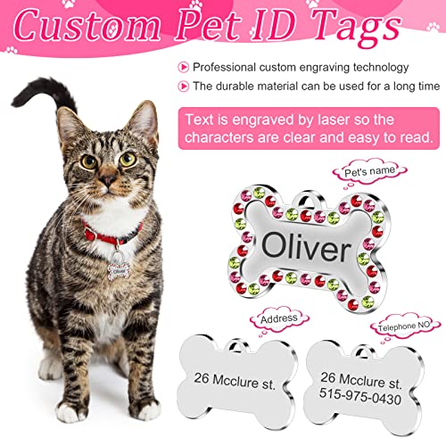 Natiform Engraved Pet Tag for Dogs and Cats, Two Sided Personalized ID Tag, Personalized with 4 Lines of Custom Engraved ID, Cute Glitter Pet Tag(White)