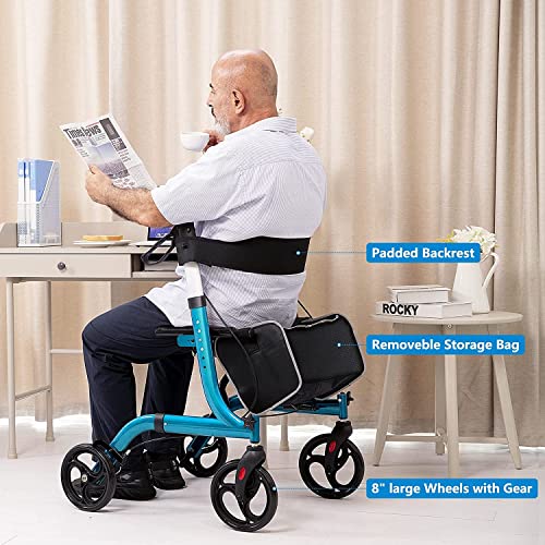 RINKMO Rollator Walkers for Seniors- Rollator Walker with Seat 8" Wheels- Easy Folding Senior Walker with Backrest- Lightweight Mobility Walking Aid for Adult Elderly, Aluminum Frame, Blue