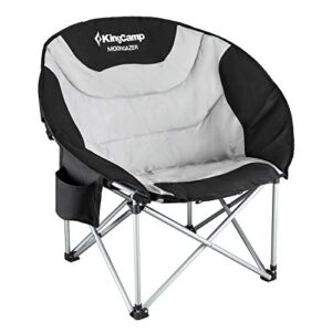 kingcamp oversize padded moon saucer leisure cooler bag and cup holder, portable heavy duty folding chair for outdoor camping, picnic, fishing, lawn, black/mediumgrey, one size