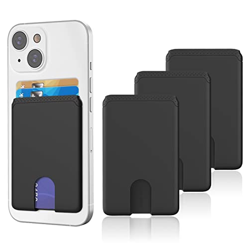 Senose Phone Card Holder, Silicone Anti Slip Out Phone Wallet Stick On Credit Card Holder, Id Card Pouch Compatible for iPhone 13/12 Pro Max Samsung Galaxy Smartphone, 3 Pack (Black)