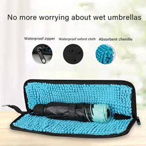 NNIAN Wet Umbrellas Bags for Travel Umbrellas, Thicker Chenille Super Water Absorption Compact Folding Sleeves Covers, Waterproof Oxford Cloth Portable Cases Work and School (13.4x5 inches, Black)