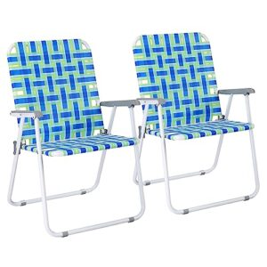 vingli oversized patio lawn webbed folding chairs set of 2, outdoor beach portable camping chair for yard, garden (blue, oversize)