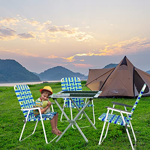 VINGLI Oversized Patio Lawn Webbed Folding Chairs Set of 2, Outdoor Beach Portable Camping Chair for Yard, Garden (Blue, Oversize)