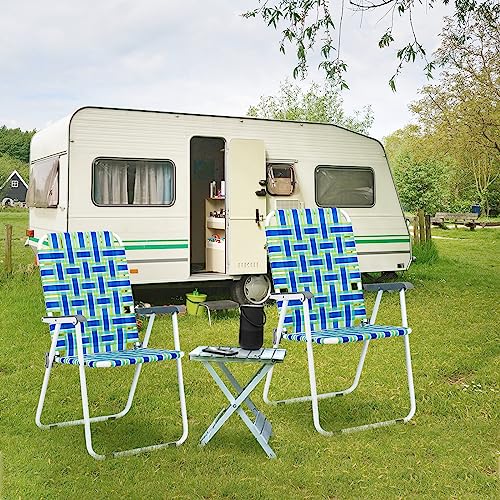 VINGLI Oversized Patio Lawn Webbed Folding Chairs Set of 2, Outdoor Beach Portable Camping Chair for Yard, Garden (Blue, Oversize)