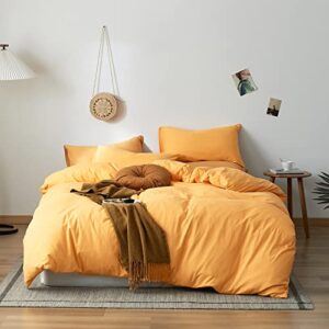 mixinni tangerine jersey knitted duvet cover 3 pieces organge soft bedding set with zipper closure perfect for him and her, easy care, soft and breathable-(3pcs, king size)