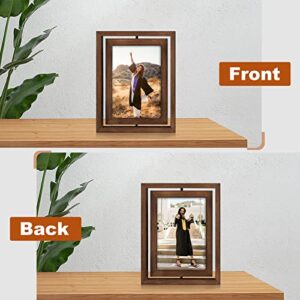 Egofine 2 Pack 5x7 Rotating Floating Picture Frames,Double-Sided Display with HD Glass Front Wooden Distressed Frame for Vertical or Horizontal Tabletop Display, Carbonization