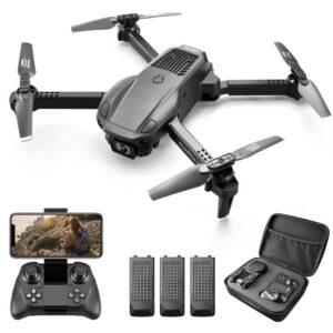 4drc v22 foldable drones with 1080p hd camera for adults, rc quadcopter for kids,wifi fpv live video, altitude hold, headless mode, one key take off,waypoints,3 batteries,girls/boys gifts,black