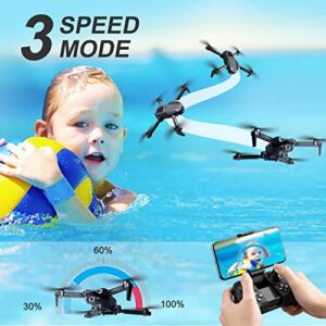 4DRC V22 Foldable Drones with 1080P HD Camera for Adults, RC Quadcopter for Kids,WiFi FPV Live Video, Altitude Hold, Headless Mode, One Key Take Off,Waypoints,3 Batteries,Girls/Boys Gifts,Black