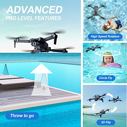 4DRC V22 Foldable Drones with 1080P HD Camera for Adults, RC Quadcopter for Kids,WiFi FPV Live Video, Altitude Hold, Headless Mode, One Key Take Off,Waypoints,3 Batteries,Girls/Boys Gifts,Black