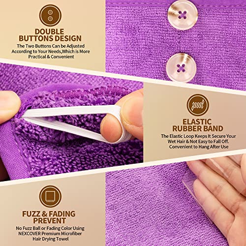 NEXCOVER Microfiber Hair Towel, 2 Pack (Grey+Purple) 9.8 inch X 25.5 inch Hair Turbans,Ultra Absorbent,Fast Drying Hair Towel Wraps,Head Towels for Women Wet Hair,Long,Curly,Thick,Frizzy Hair