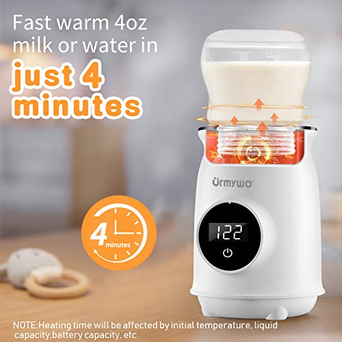 Portable Bottle Warmer, URMYWO Fast Baby Bottle Warmer for Breastmilk or Formula, 9000mAh Wireless Travel Bottle Warmer, 4 Heating Options & Smart Temperature Control, LED Display Touch Control