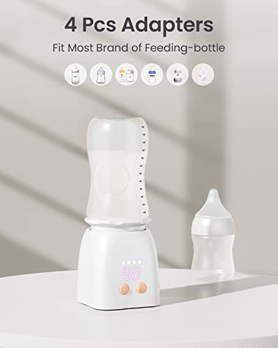 Bottle Warmer, Hopebig Baby Bottle Warmer with 4 Adapters, Rechargeable Portable Bottle Warmer with Smart Temperature Control, Digital Display Travel Bottle Warmer for Breastmilk or Formula