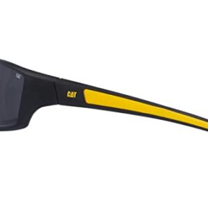 Caterpillar Men's CTS-8016 Polarized Wrap Sunglasses, Matte Black/Yellow, 65 mm