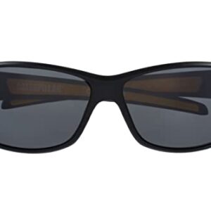 Caterpillar Men's CTS-8016 Polarized Wrap Sunglasses, Matte Black/Yellow, 65 mm