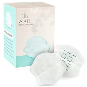 zomee disposable breast pads for breastfeeding – ultra-absorbent/leak-proof/discreet/secure – highly portable: individually wrapped – soft & bpa-free (pack of 100)