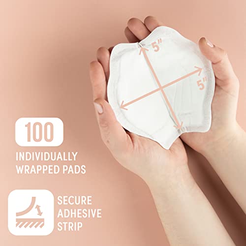 Zomee Disposable Breast Pads for Breastfeeding – Ultra-Absorbent/Leak-Proof/Discreet/Secure – Highly Portable: Individually Wrapped – Soft & BPA-Free (Pack of 100)