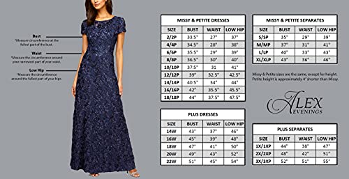 Alex Evenings Women's Petite Long Lace Top Empire Waist Dress, Navy Sequin, 16P