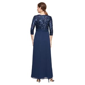 Alex Evenings Women's Petite Long Lace Top Empire Waist Dress, Navy Sequin, 16P