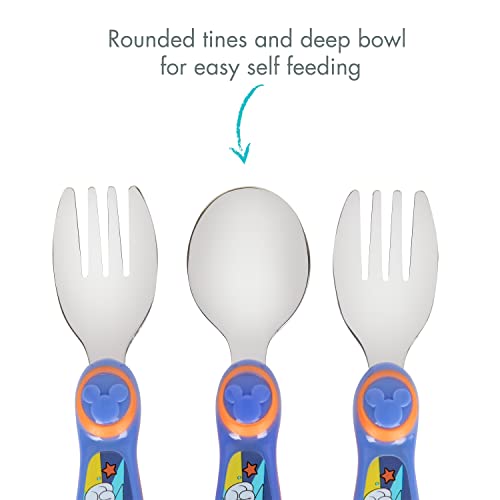 The First Years Disney Mickey Mouse Toddler Utensils - Stainless Steel Baby Spoons and Baby Forks - Toddler Silverware - 4 Pairs