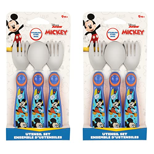 The First Years Disney Mickey Mouse Toddler Utensils - Stainless Steel Baby Spoons and Baby Forks - Toddler Silverware - 4 Pairs