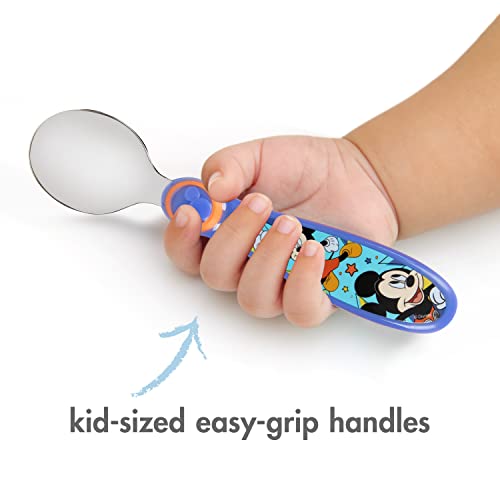 The First Years Disney Mickey Mouse Toddler Utensils - Stainless Steel Baby Spoons and Baby Forks - Toddler Silverware - 4 Pairs