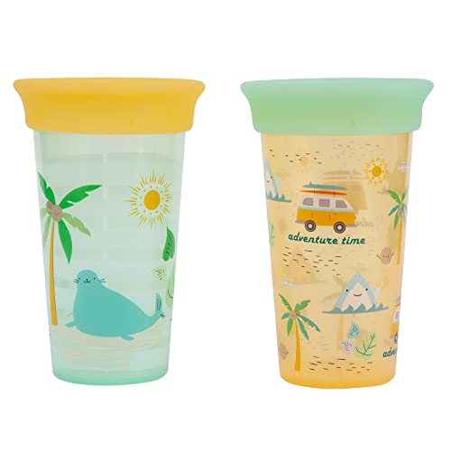 The First Years Sip Around Spoutless Cup - 2 Cups in 1: Spoutless for 360 Degrees of Sipping & Converts to Big Kid's Open Cup 2PK