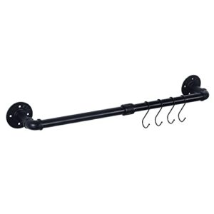 houseaid 24 inch industrial pipe towel bar, farmhouse iron hand towel holder, vintage style towel rod for bathroom, wall mounted, matte black (hook included)