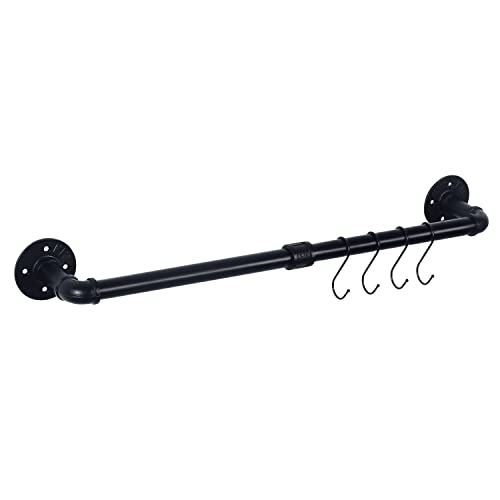 HouseAid 24 Inch Industrial Pipe Towel Bar, Farmhouse Iron Hand Towel Holder, Vintage Style Towel Rod for Bathroom, Wall Mounted, Matte Black (Hook Included)