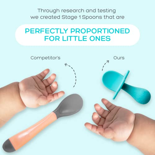 Grabease Baby Silicone Spoon Set for Baby-Led Weaning & First Stage Self-Feeding: Soft, Safe 100% Food-Grade Silicone, Safe for Dishwasher, No BPA/PVC/Latex/Phthalates, Set of 2 (Teal, Gray)