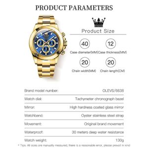 OLEVS Men's Gold Automatic Mechanical Self Winding Waterproof Luminous Calendar Multifunctional Stainless Steel Casual Business Luxury Dress Watch