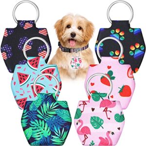 6 pieces dog tag holder portable pet id tag soundless dog tag silencer bag dog tag cover with rings quiet dog tag bag protector for dogs cats pets (summer style)