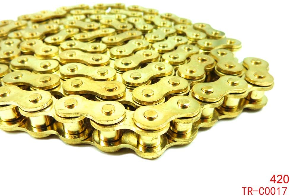 420 Gold Chain 102 Link with Connecting Master Link for 50cc 70cc 90cc 110cc 125cc Honda XR50 CRF50 Motorcycle Dirt Pit Bike ATV Quad Go Kart 4 wheeler Honda Yamaha Suzuki Kawasaki NST