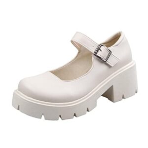 women's ankle strap mary janes summer fashion platform high heel chunky pumps oxford dress shoes vintage cosplay girls students british shoes white