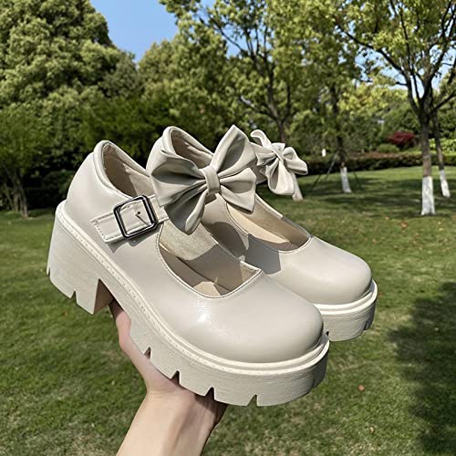 Women's Ankle Strap Mary Janes Summer Fashion Platform High Heel Chunky Pumps Oxford Dress Shoes Vintage Cosplay Girls Students British Shoes White